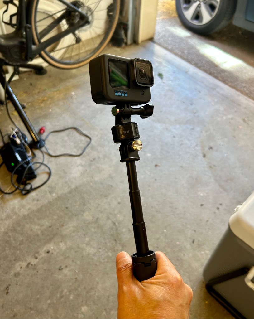 Camera on "shorty" selfie stick